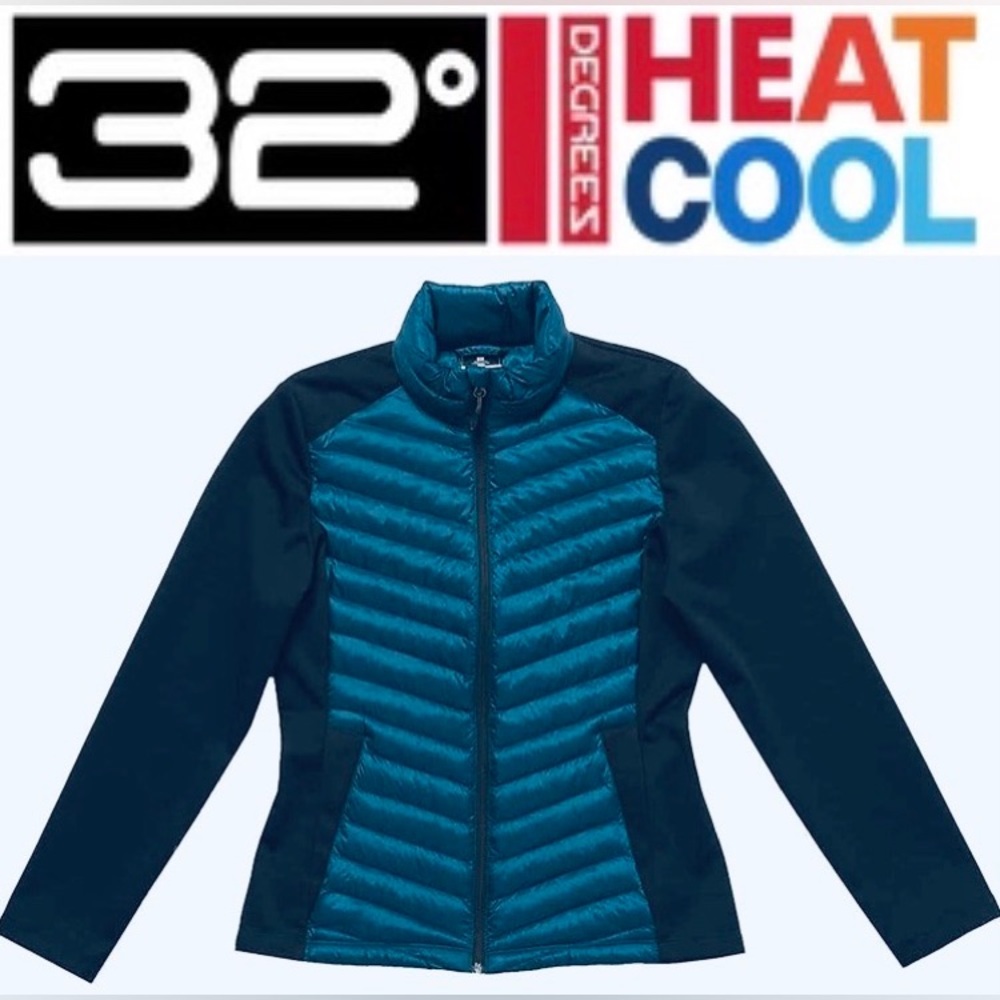 32 Degrees Women's Mixed Media 4-Way Stretch Front Zip-Up Jacket Dark Teal Small